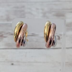 Vintage Joan Rivers Clip On Earrings Tri Color Very Large Chunky Hoops Statement